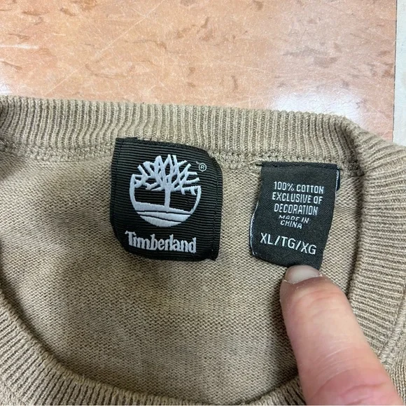 Timberland Men’s Tan Crewneck Sweatshirt Embroidered Logo Cotton Size XL - Picture 3 of 5